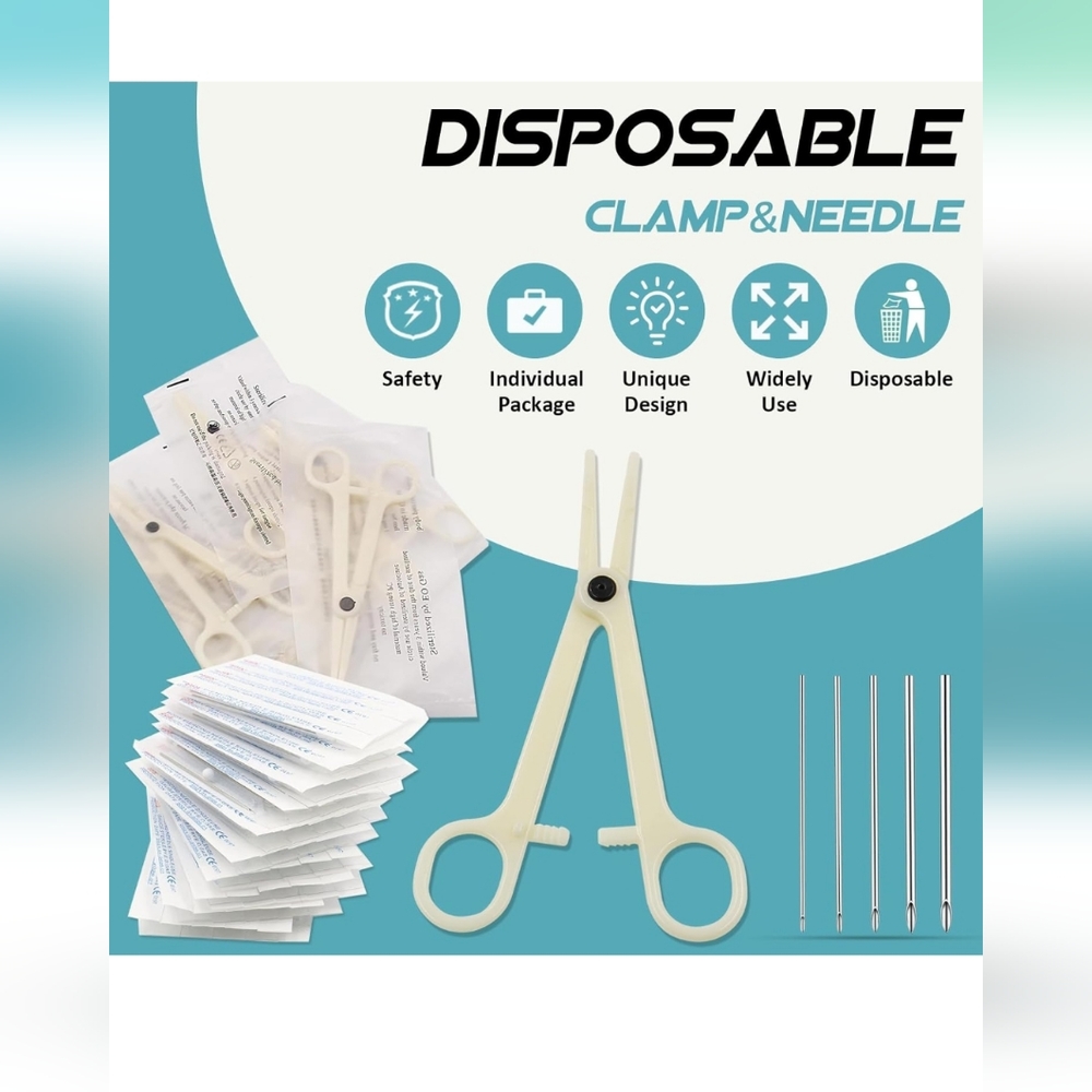 Body piercing needles and piercing clamp